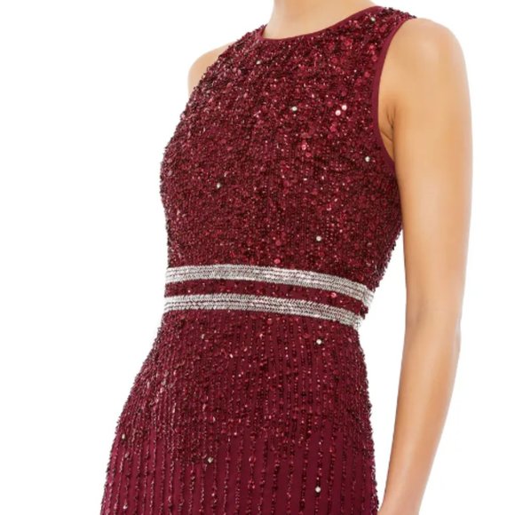 MAC DUGGAL VERTICAL SEQUINBURGUNDY MIDI COCKTAIL SHEATH DRESS sz 6 - Picture 3 of 4
